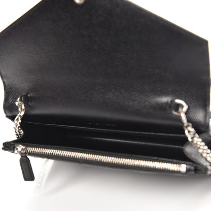 Saint Laurent Grain De Poudre Matelasse Chevron Monogram Envelope Chain Wallet Black 5 of 7