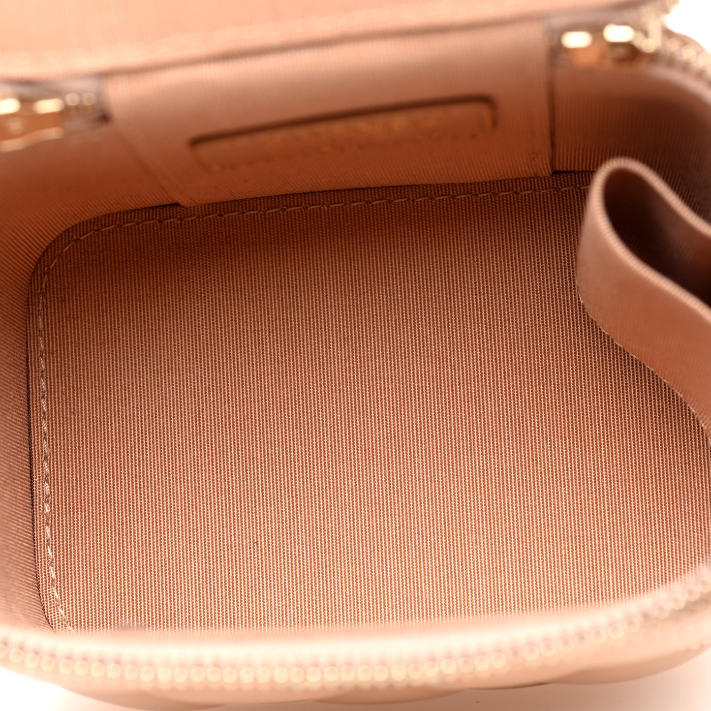 Lambskin Quilted Top Handle Mini Vanity Case With Chain Beige