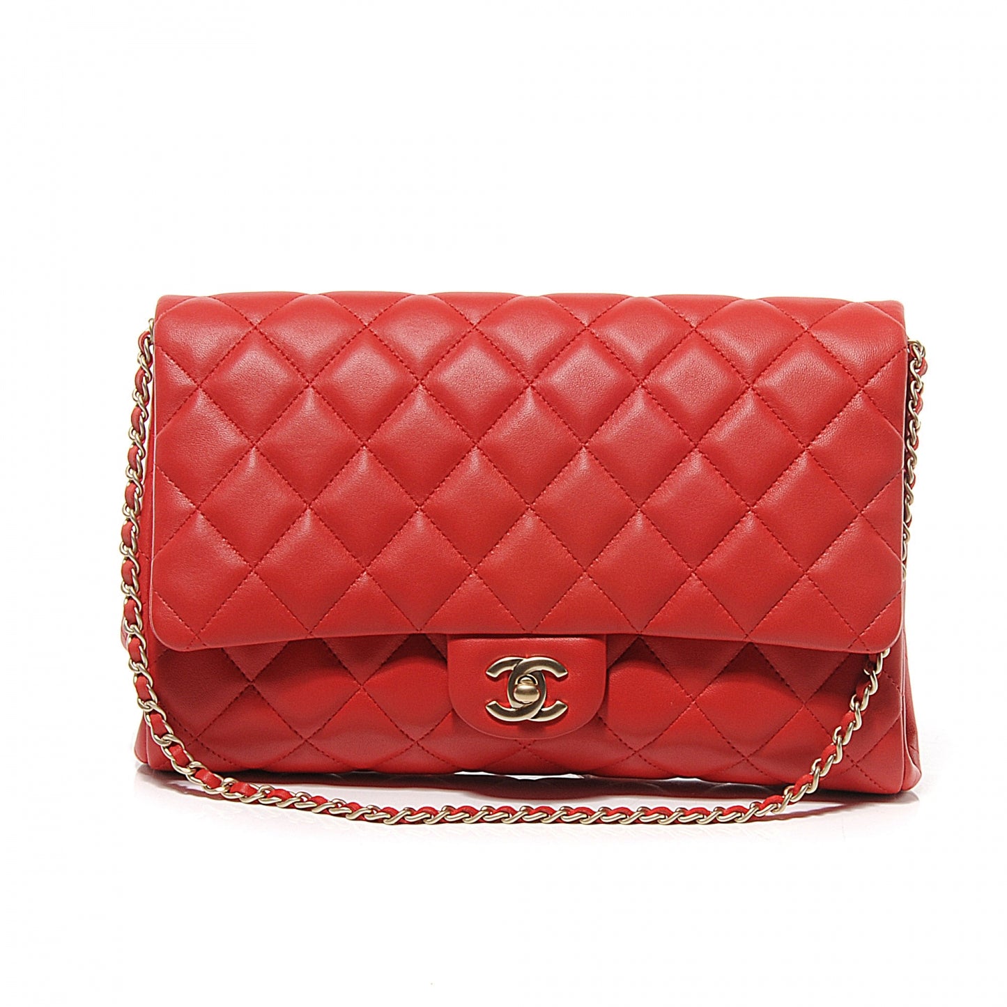 Lambskin Quilted Clutch Flap Red