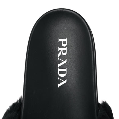 Prada Montone Metal Triangle Logo Lug Sole 20mm Slide Sandals 37.5 Black 7 of 9