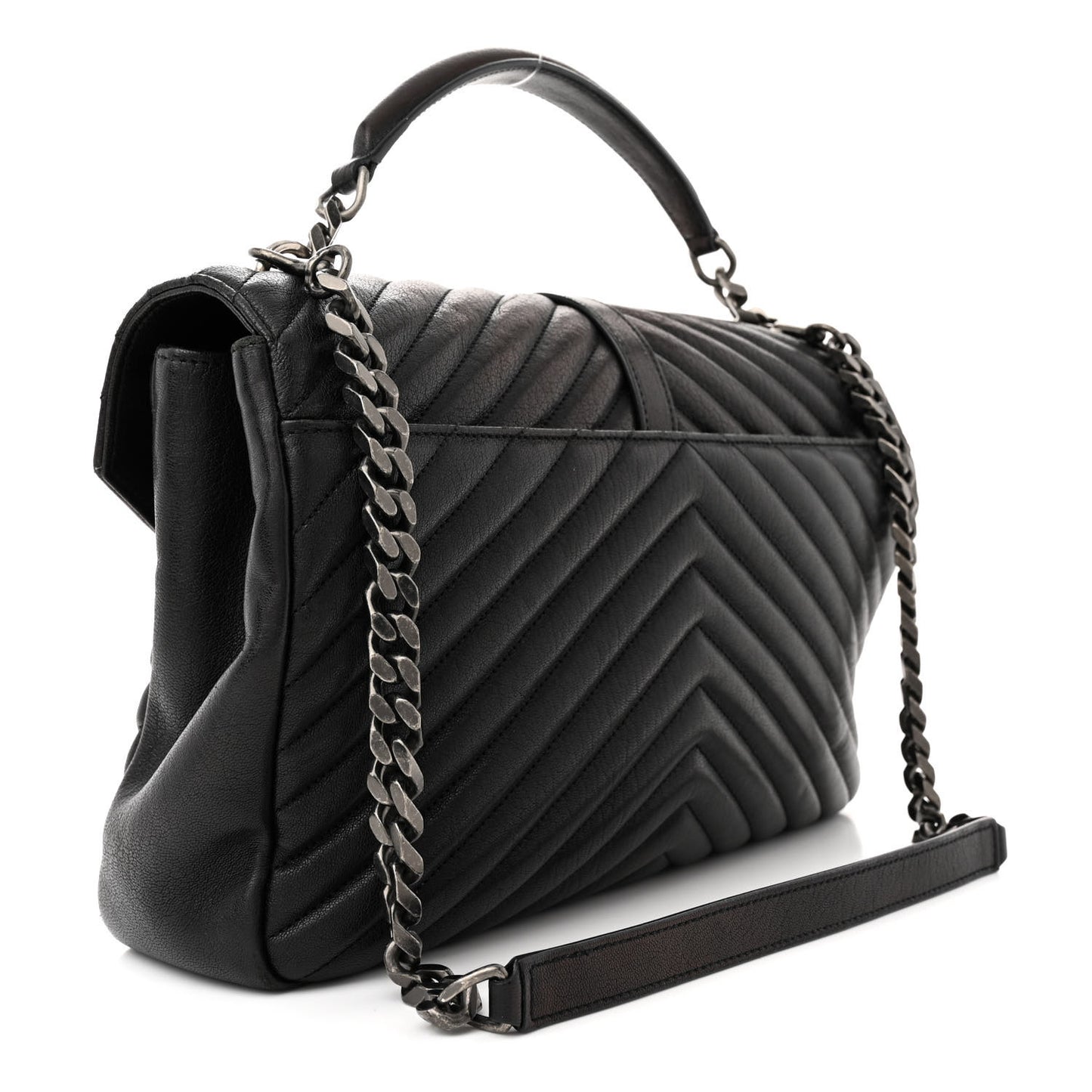 Sheepskin Matelasse Chevron Monogram Large College Satchel Black