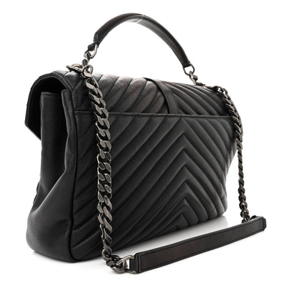 Saint Laurent Sheepskin Matelasse Chevron Monogram Large College Satchel Black 3 of 18