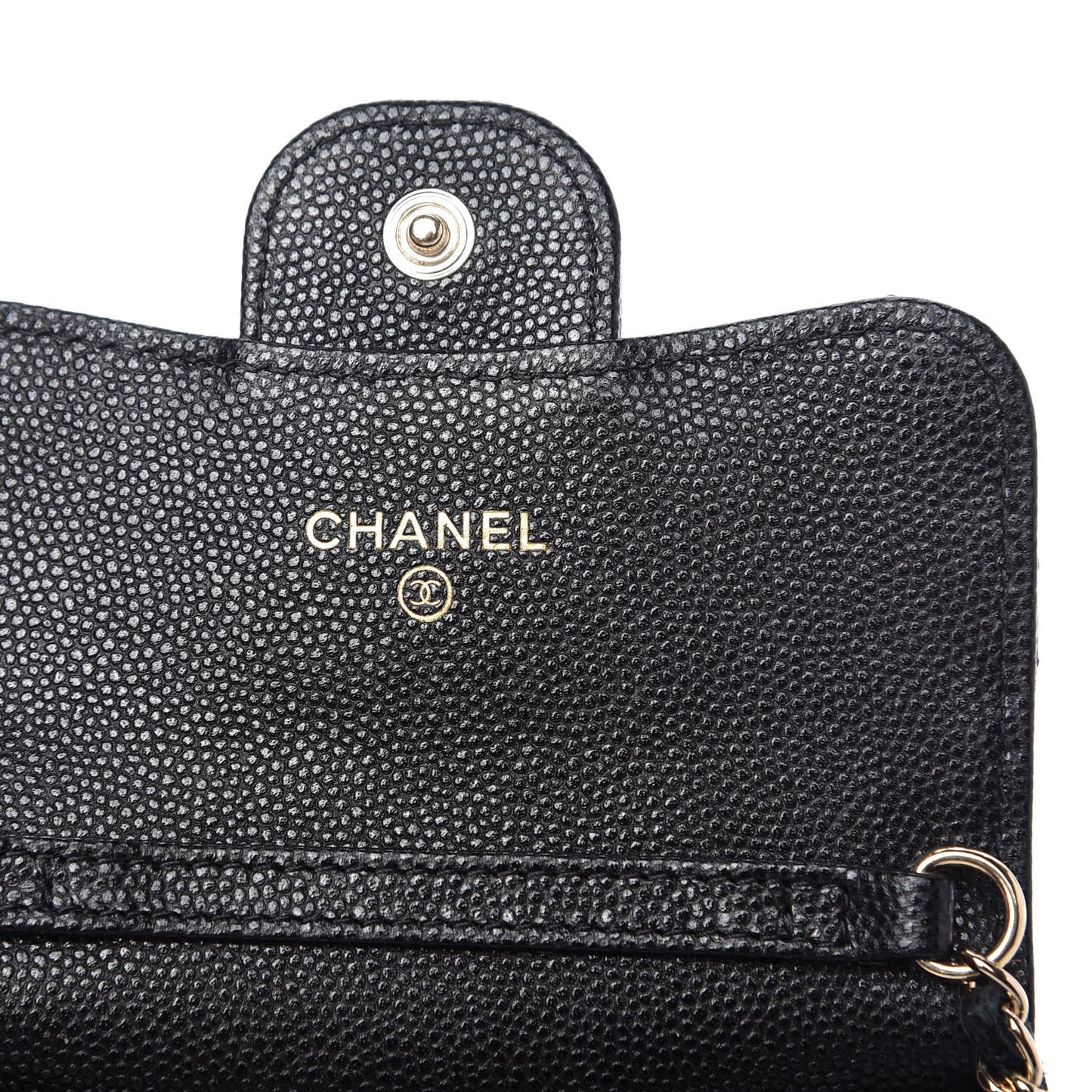 Caviar Quilted Flap Card Holder On Chain Black