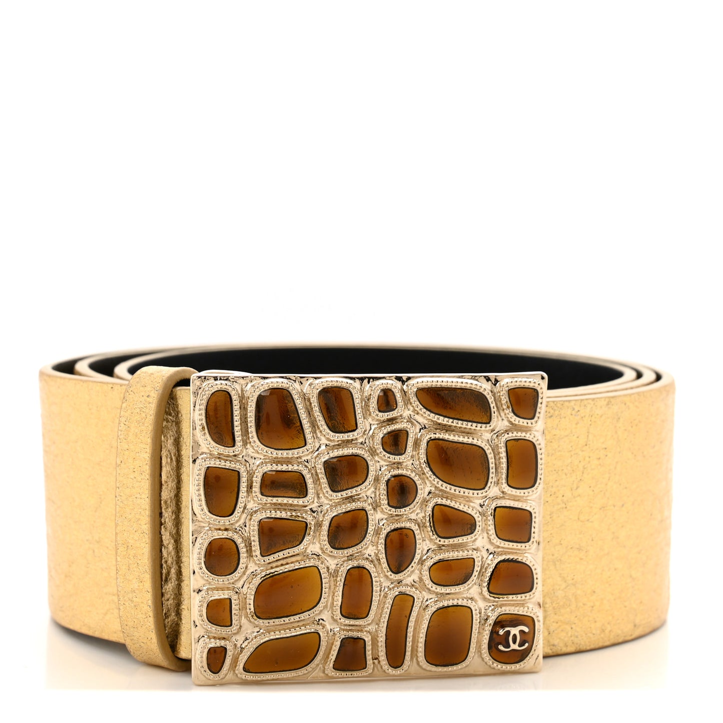 Metallic Calfskin Gripoix Poured Glass Egyptian CC Belt 95 38 Gold