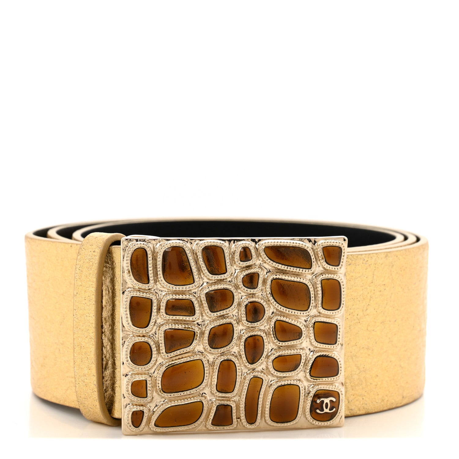 Chanel Metallic Calfskin Gripoix Poured Glass Egyptian CC Belt 95 38 Gold 1 of 8