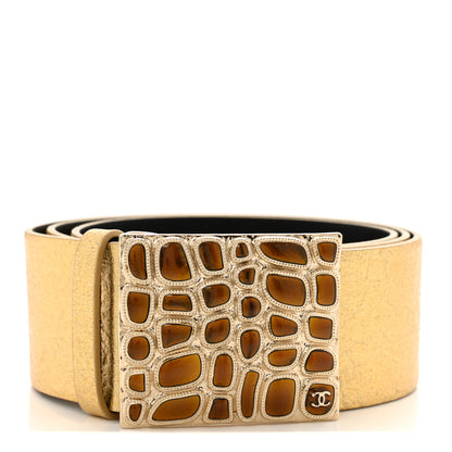 Chanel Metallic Calfskin Gripoix Poured Glass Egyptian CC Belt 95 38 Gold 1 of 8
