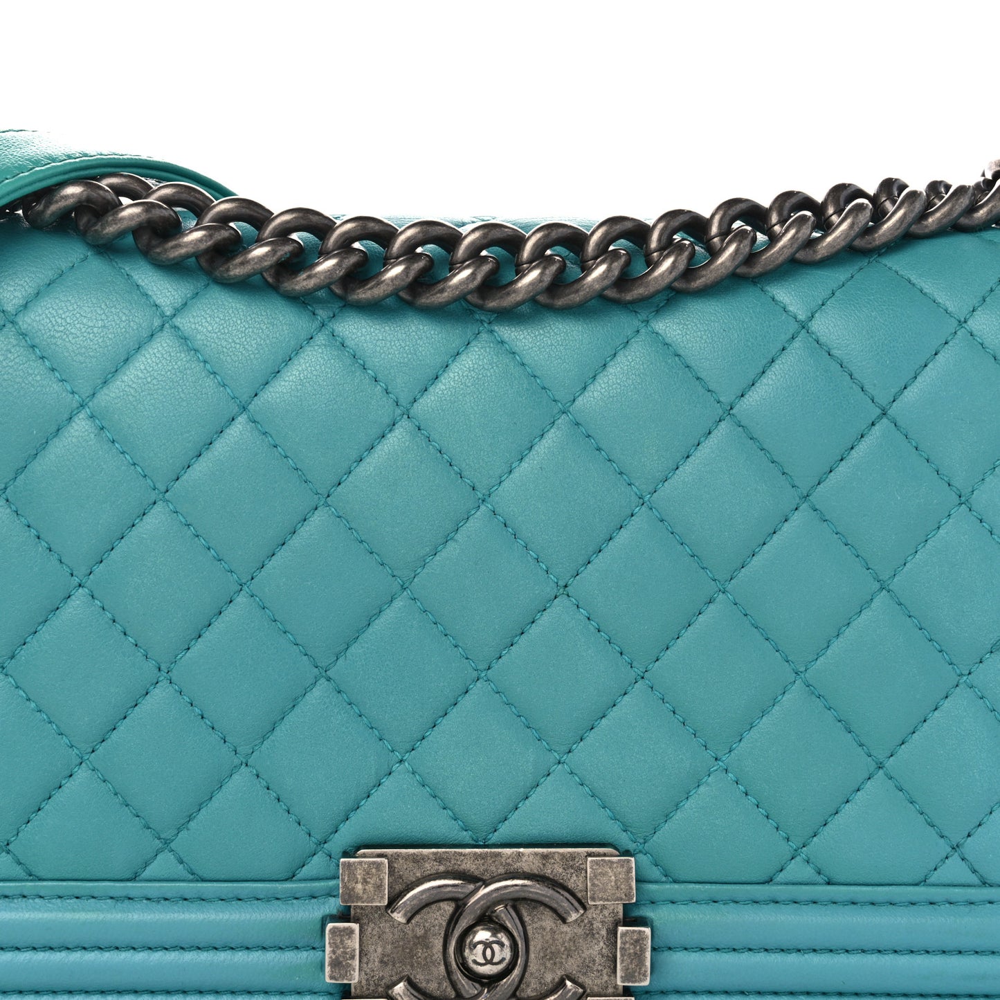 Calfskin Quilted Medium Boy Flap Turquoise
