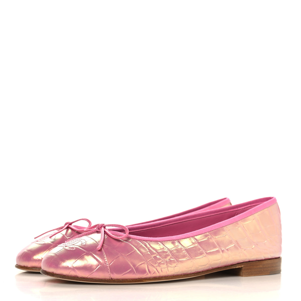 Chanel Iridescent Calfskin Crocodile Embossed Ballerina Flats 40 Pink 4 of 10