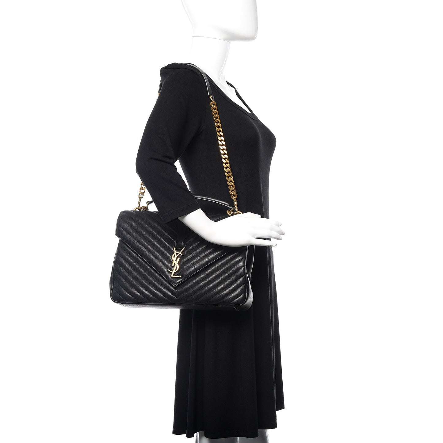 Sheepskin Matelasse Chevron Monogram Large College Satchel Black