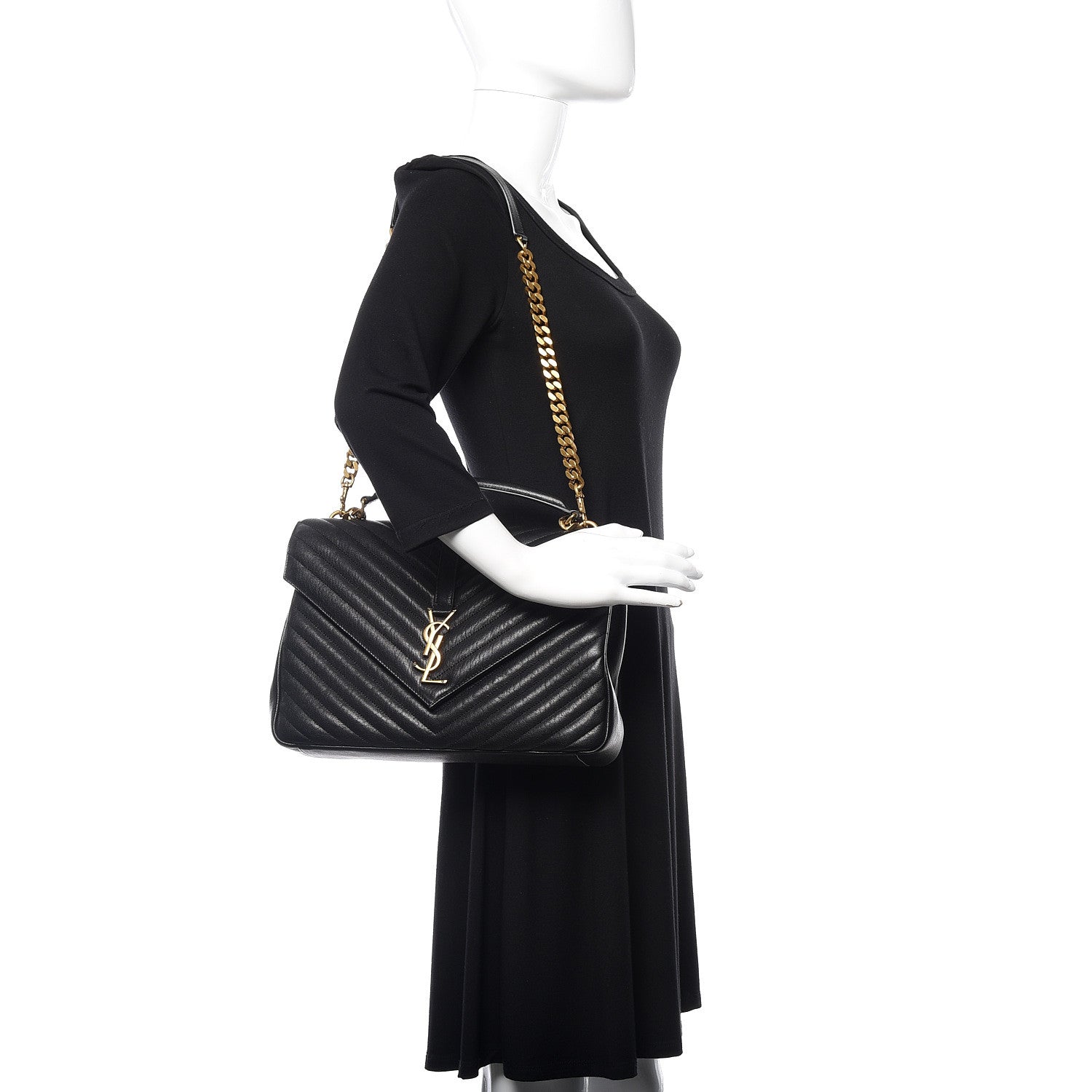 Saint Laurent Sheepskin Matelasse Chevron Monogram Large College Satchel Black 2 of 12