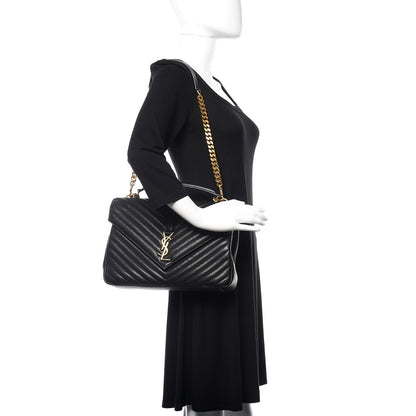 Saint Laurent Sheepskin Matelasse Chevron Monogram Large College Satchel Black 2 of 12