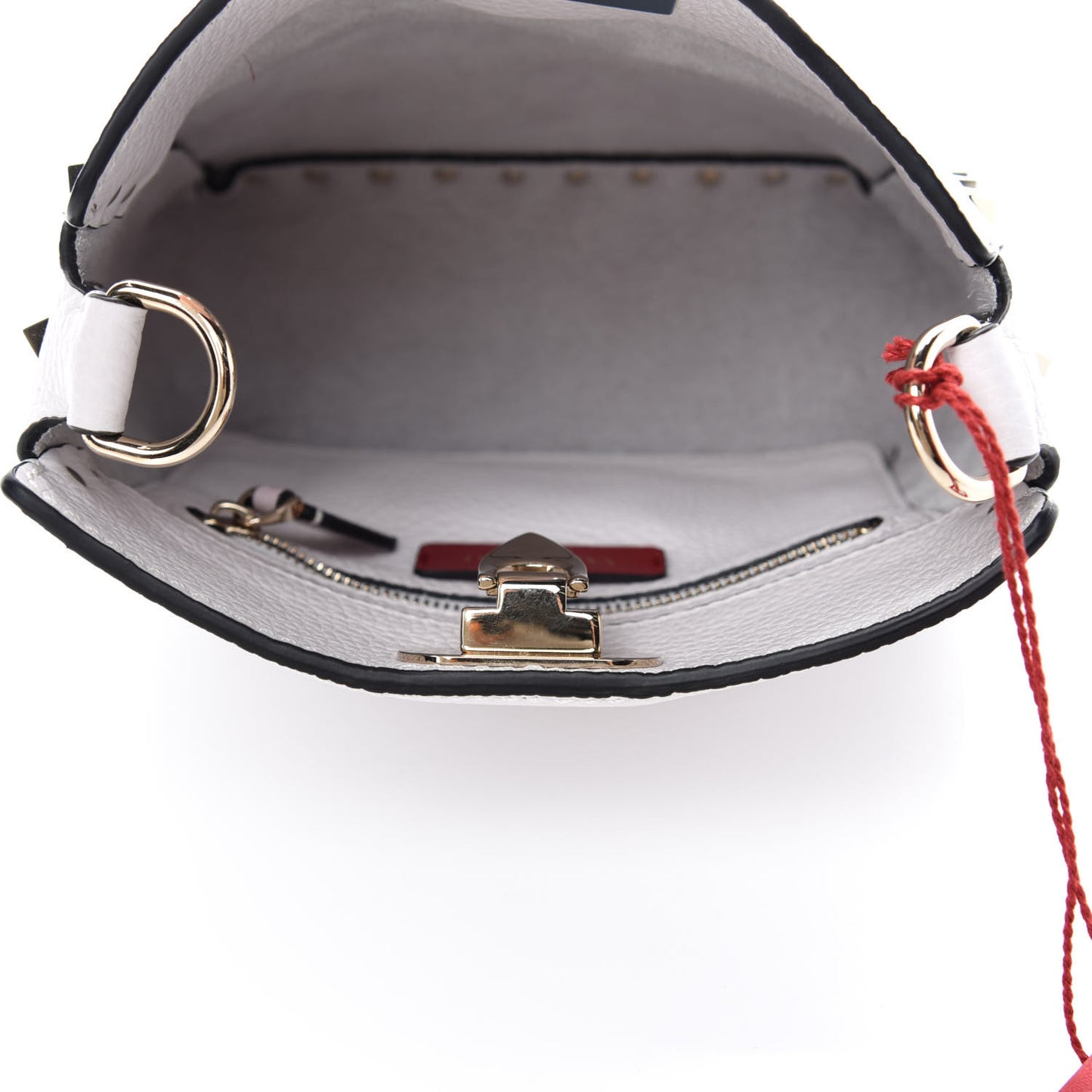 Pebbled Calfskin Mini Rockstud Flip-Lock Messenger Bag Optic White