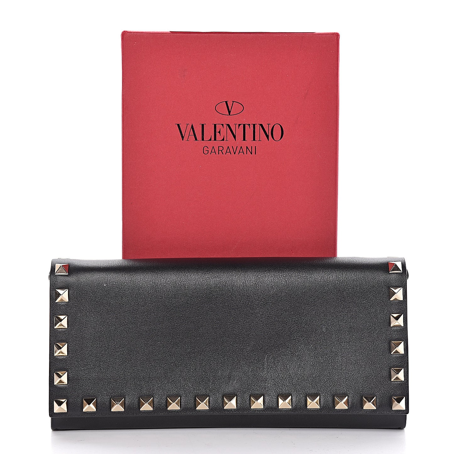 Vitello Rockstud Flap Wallet on Chain Black
