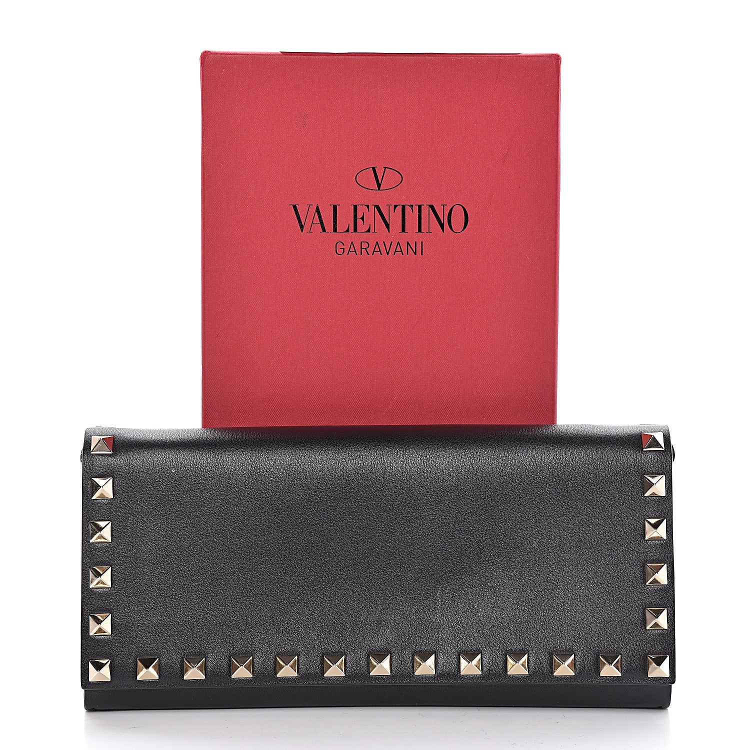 Valentino Garavani Vitello Rockstud Flap Wallet on Chain Black 9 of 9