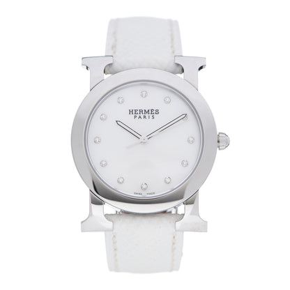 Hermes Stainless Steel Epsom Diamond Mother of Pearl 31mm H Ronde Quartz Watch Blanc 1 of 7