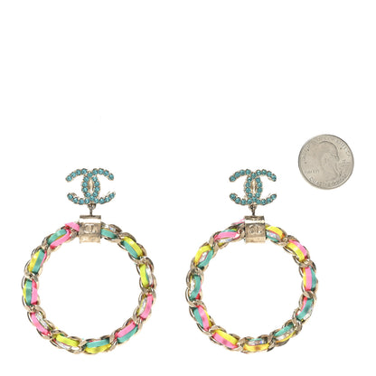 Chanel PVC Crystal CC Hoop Drop Earrings Blue Pink Yellow 2 of 4