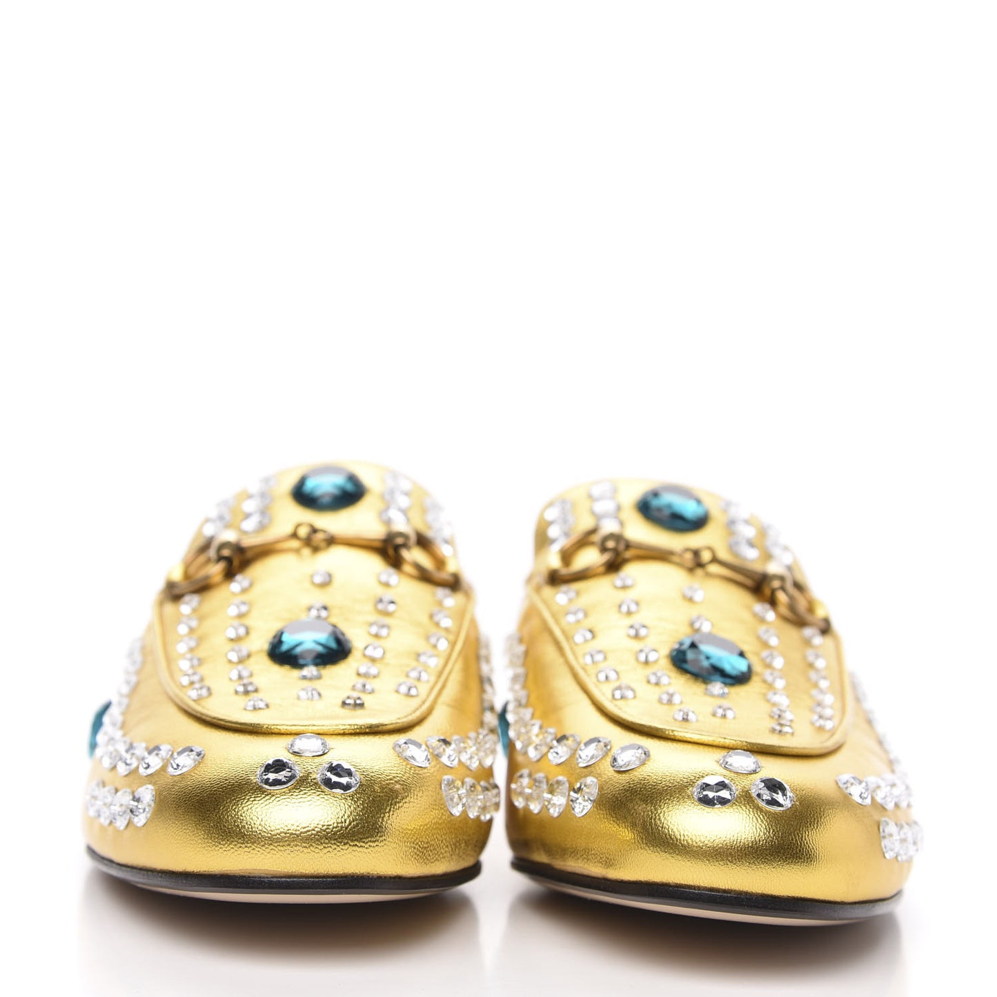 Metallic Nappa Crystal Womens Princetown Slippers 38 Gold