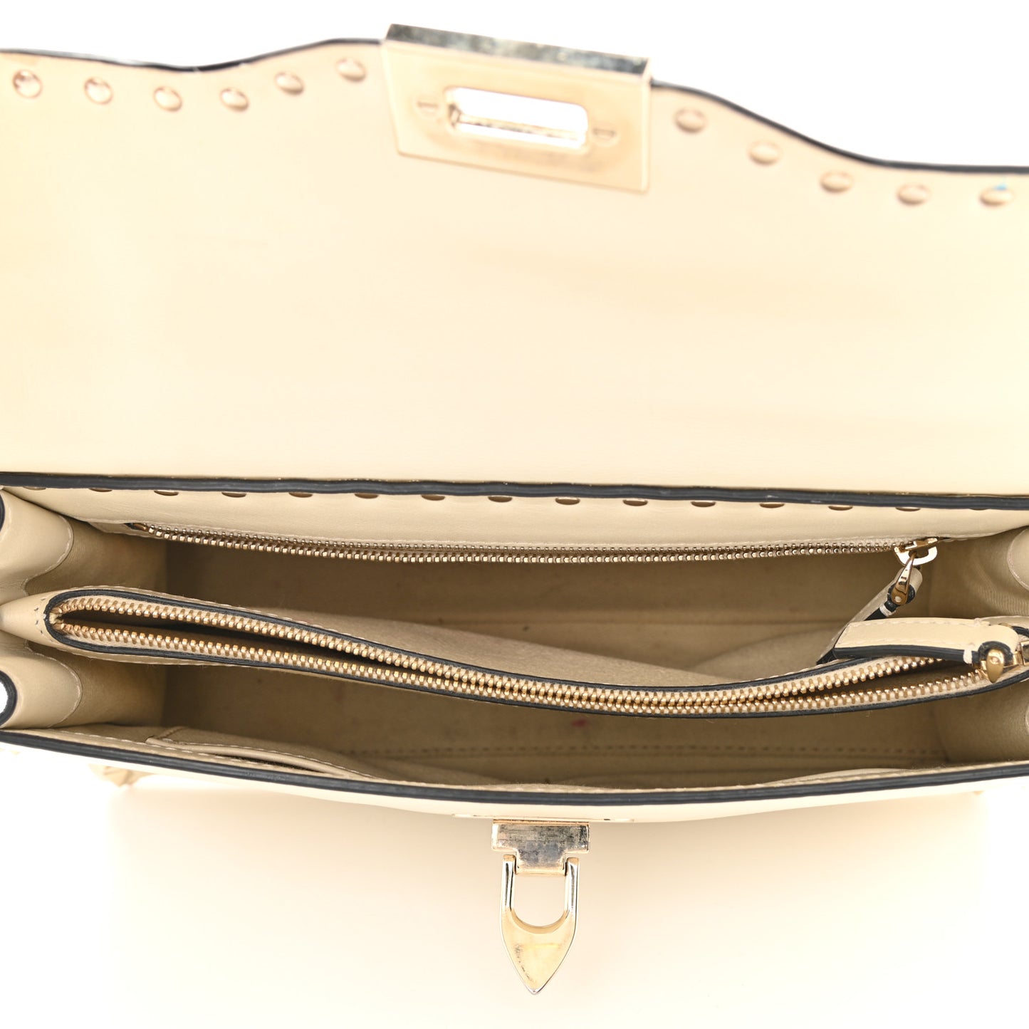 Vitello Small Rockstud Single Handle Flap Bag Light Ivory