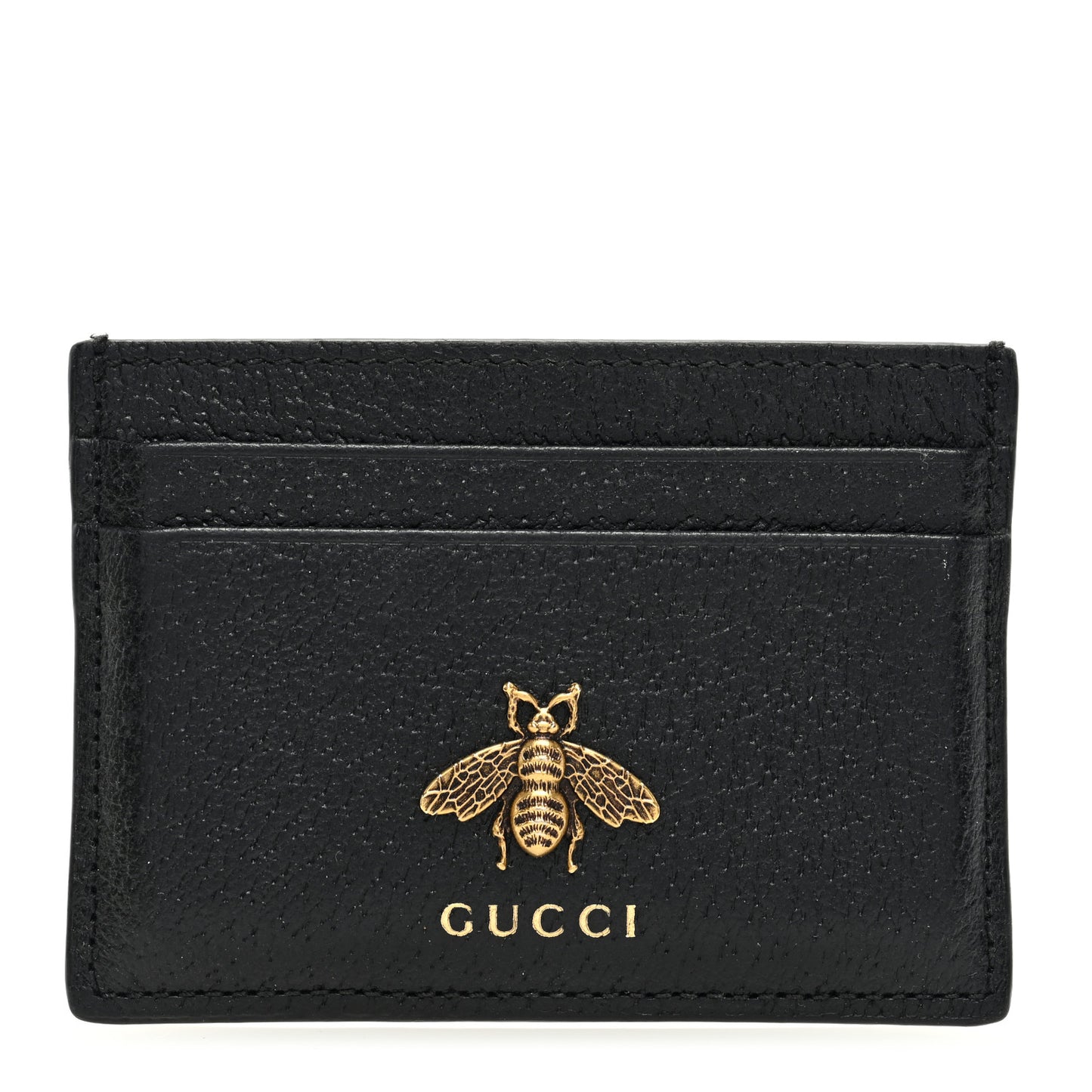Pebbled Calfskin Animalier Card Holder Black
