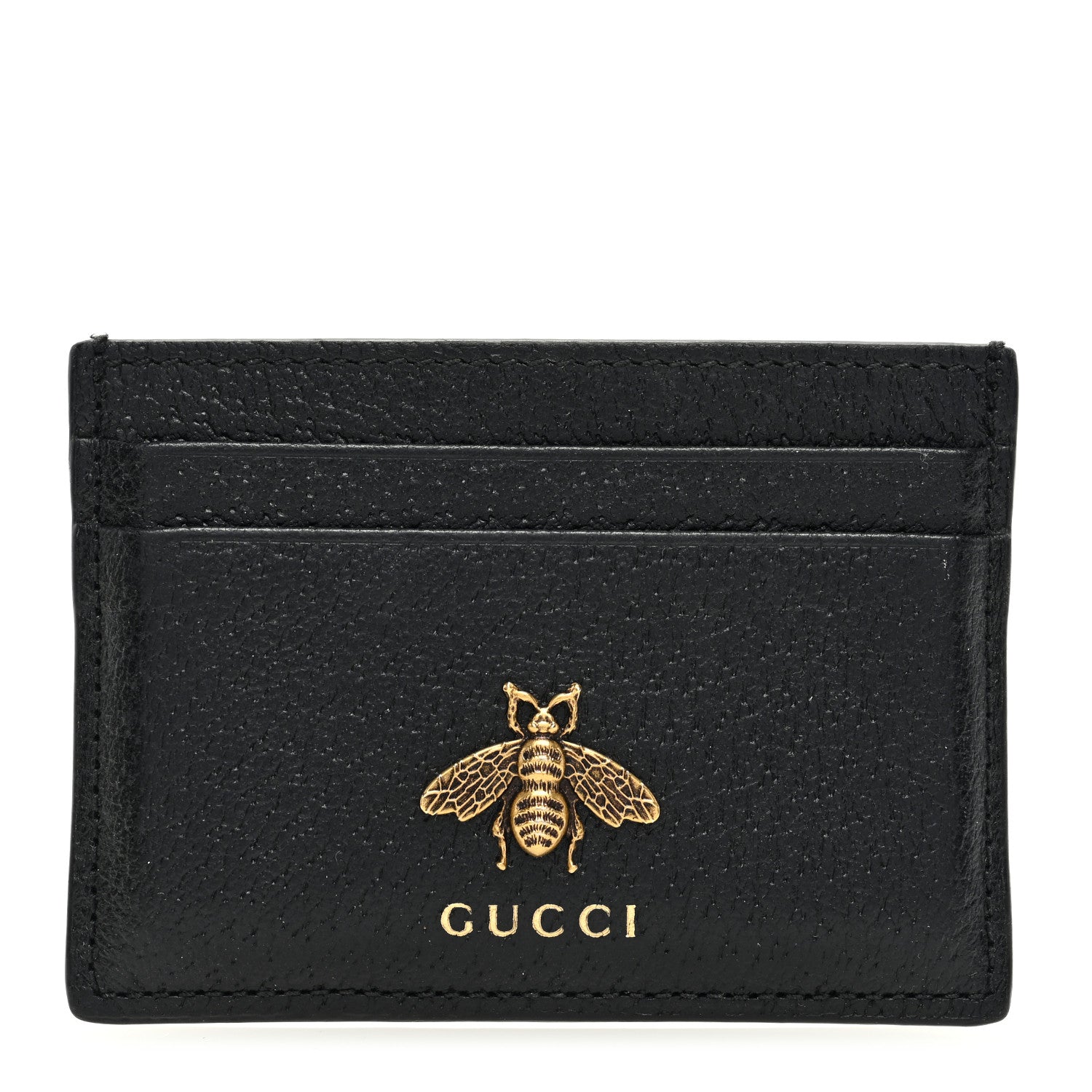 Gucci Pebbled Calfskin Animalier Card Holder Black 1 of 7