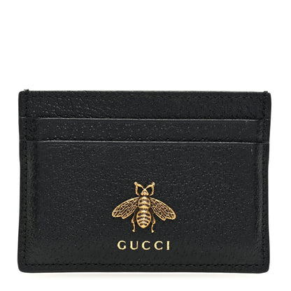 Gucci Pebbled Calfskin Animalier Card Holder Black 1 of 7