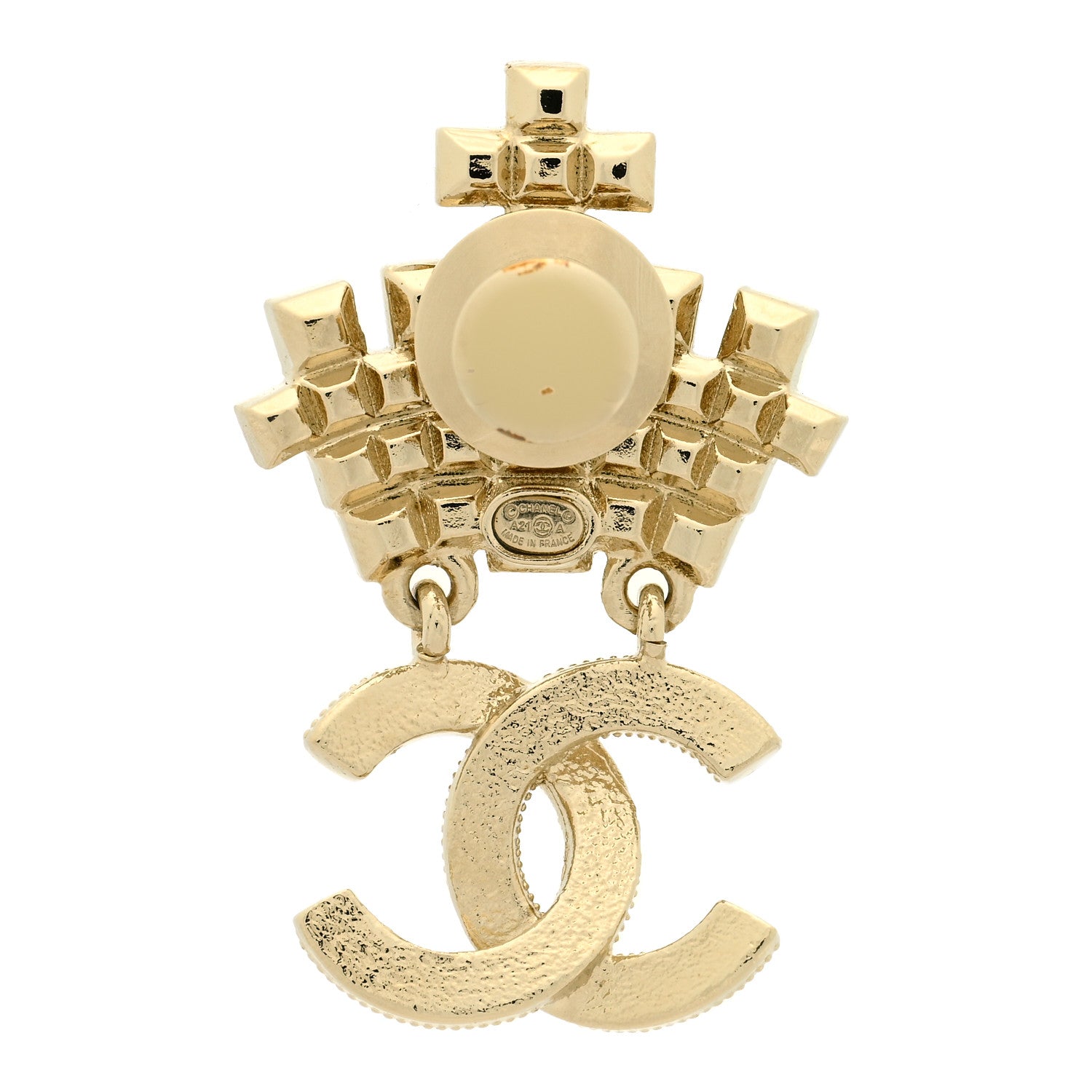 Chanel Pearl Crystal CC Crown Brooch Gold 3 of 4