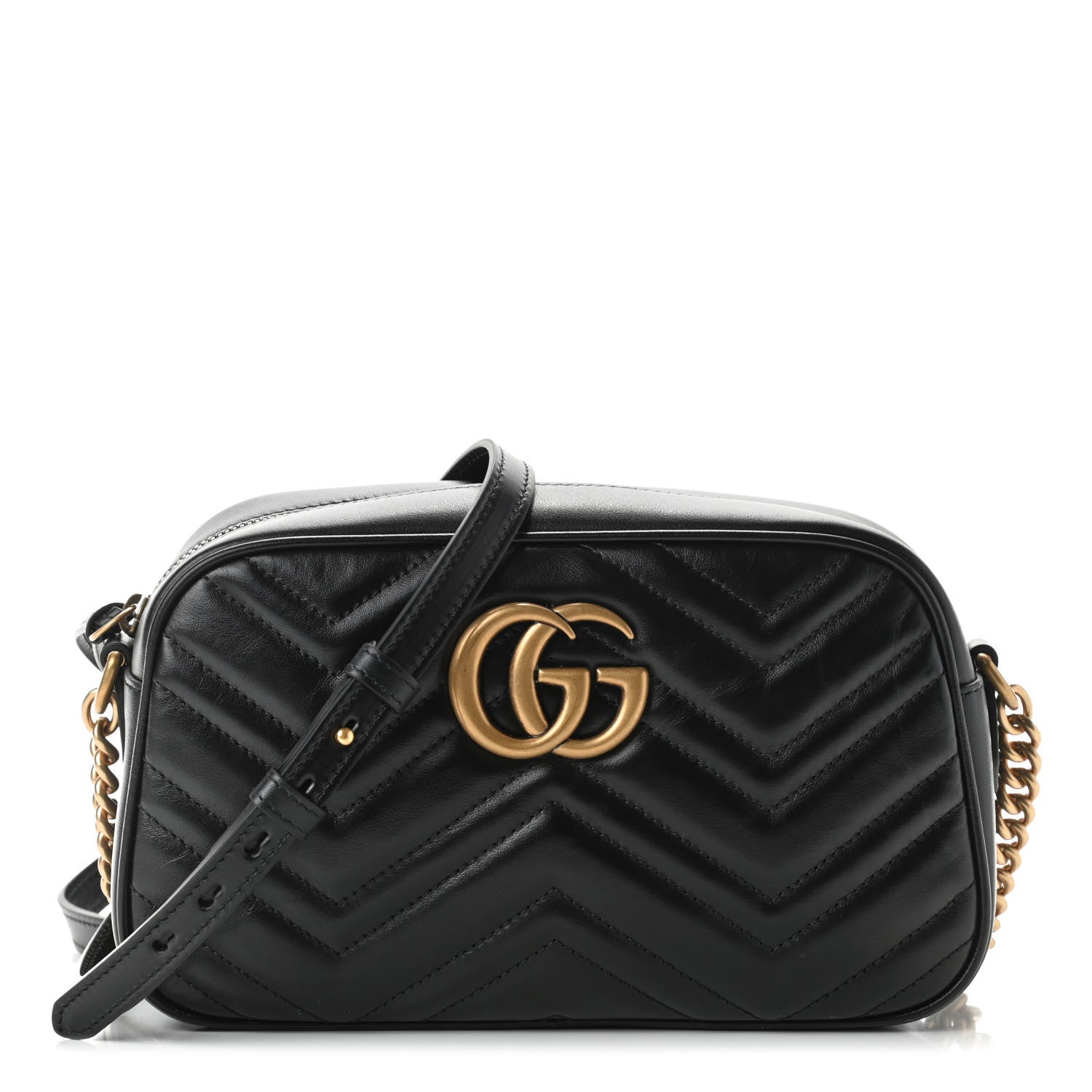 Gucci Calfskin Matelasse Small GG Marmont Chain Shoulder Bag Black 1 of 9