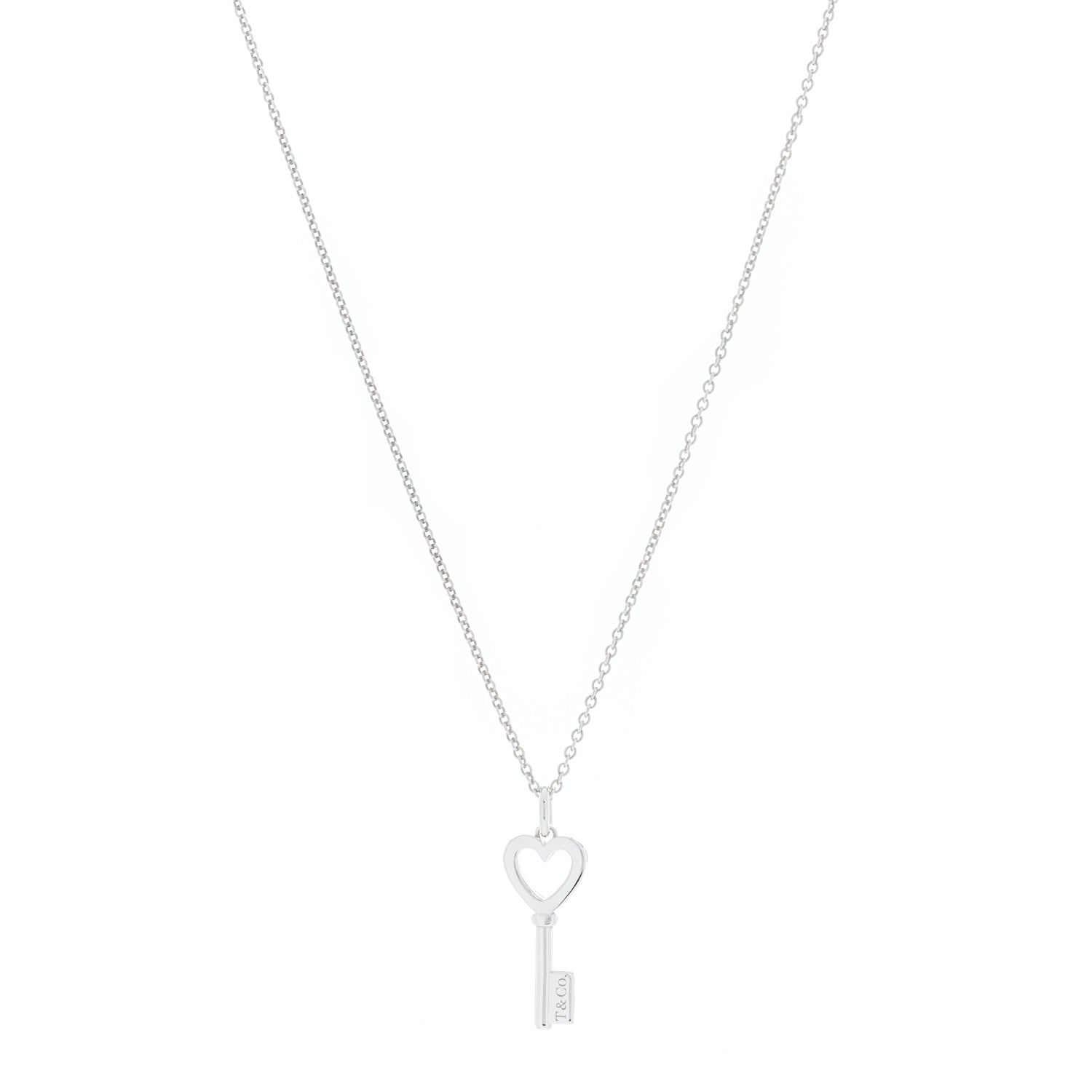 Tiffany Sterling Silver Mini Heart Key Pendant Necklace 1 of 4