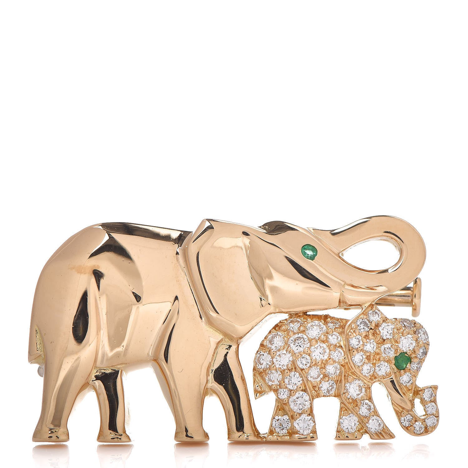 Cartier 18K Yellow Gold Diamond Emerald Elephant Pin Brooch 1 of 4