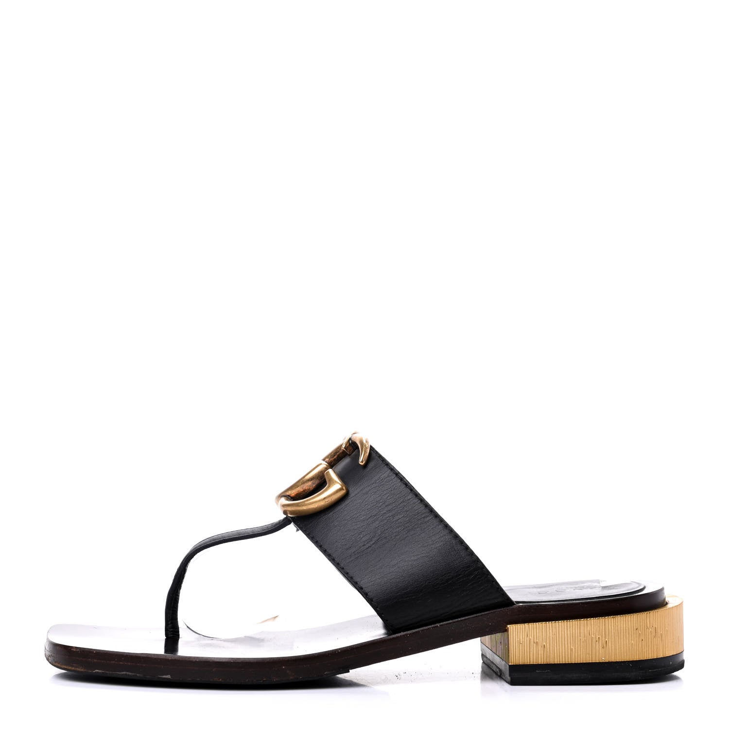 Gucci Lifford Calfskin GG Marmont Thong 25mm Sandals 38 Black 1 of 18