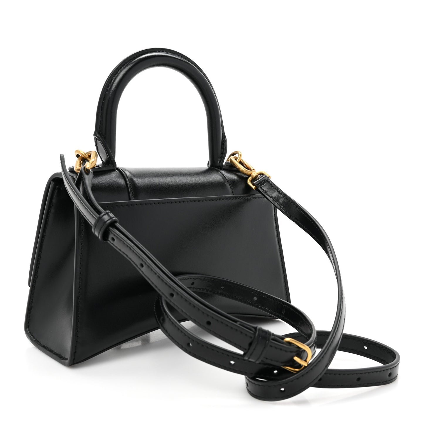 Shiny Box Calfskin Hourglass Top Handle Bag XS Black