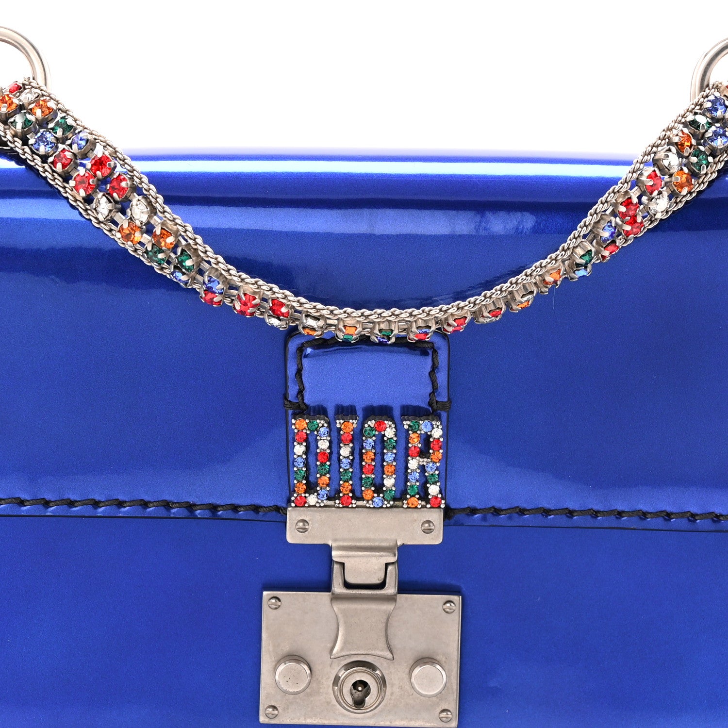 Christian Dior Metallic Patent Crystal Dioraddict Flap Bag Blue 7 of 9