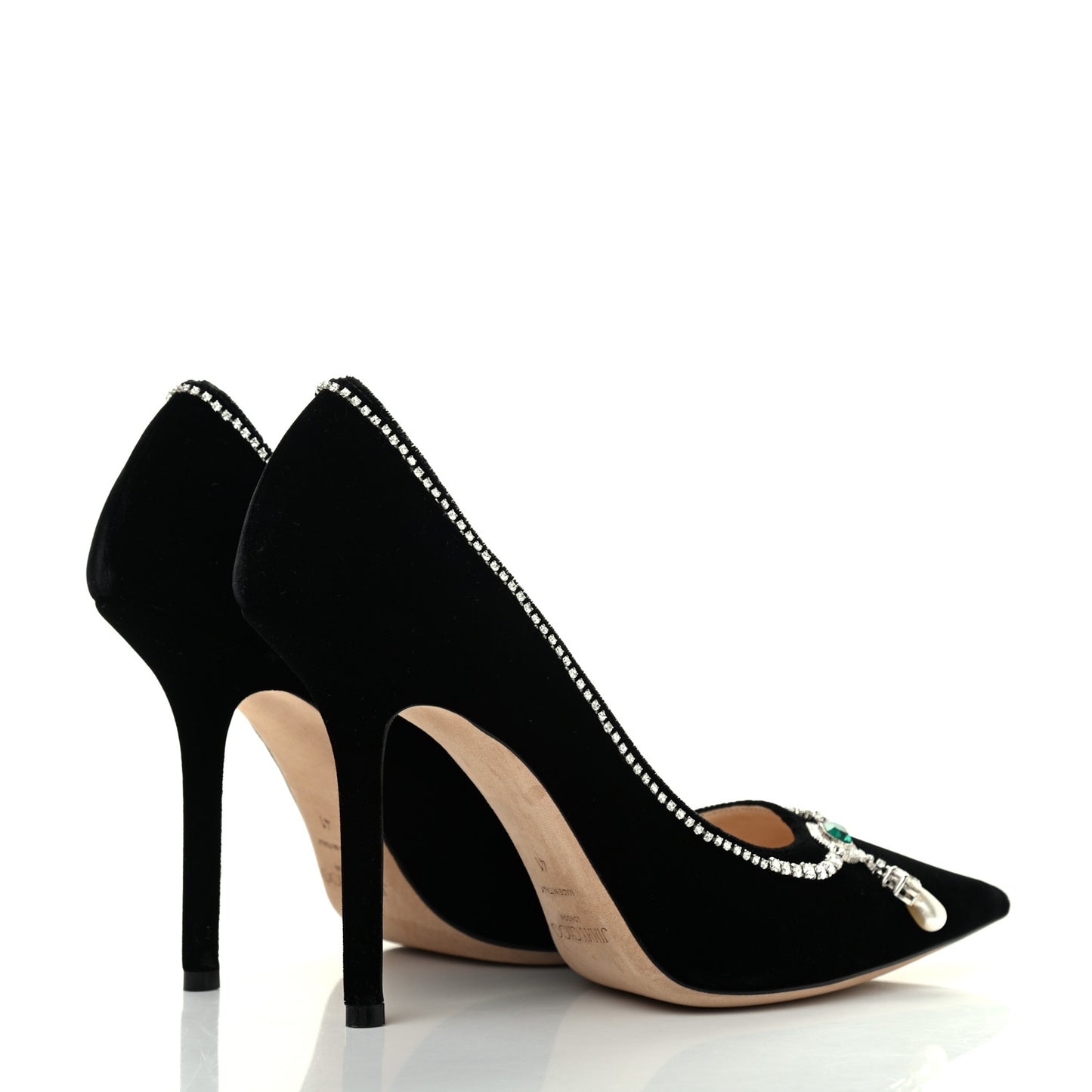Velvet Crystal Embellished Love 100 Pumps 41 Black