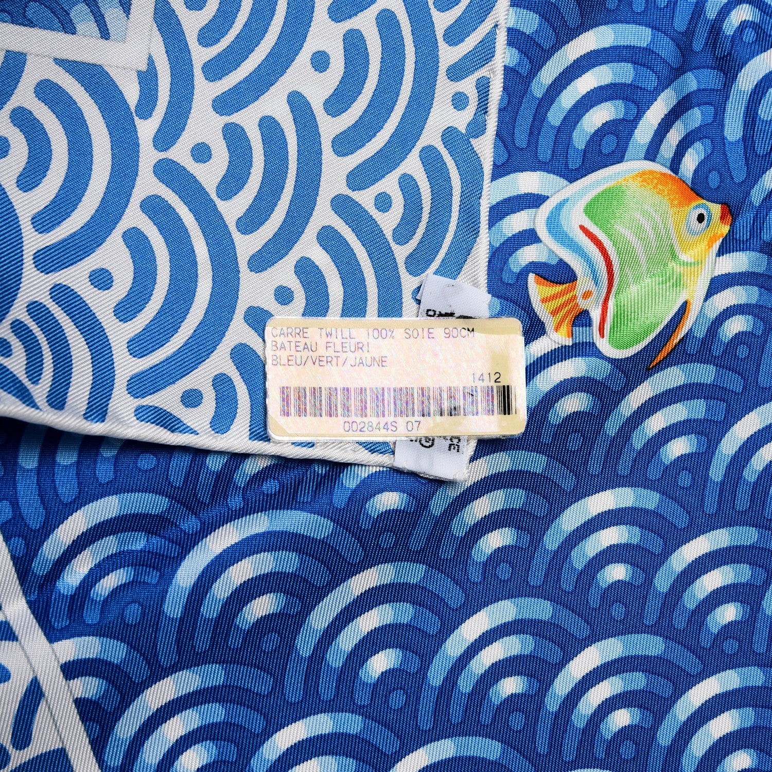 Hermes Silk Bateau Fleuri Scarf 90 Bleu Vert Jaune 7 of 7