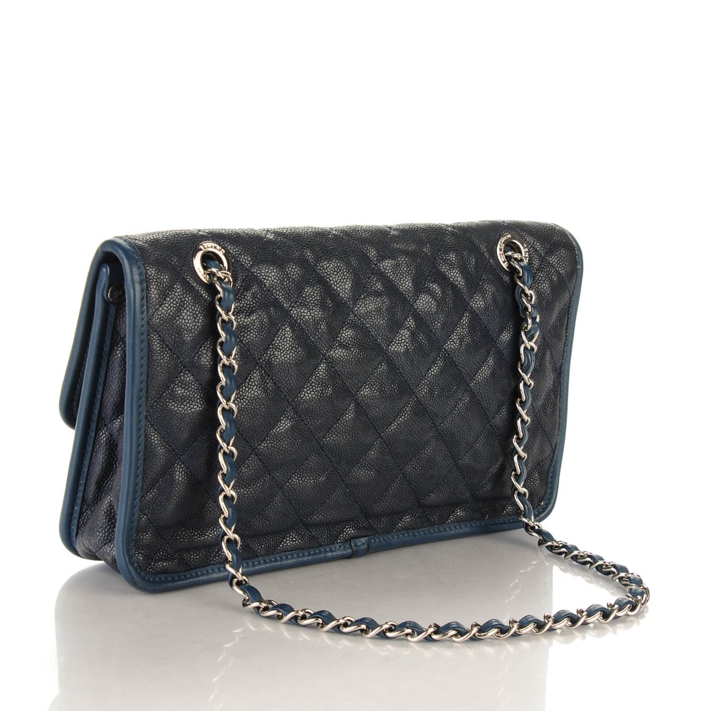 Caviar Quilted Medium French Riviera Flap Dark Navy Blue