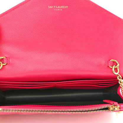 Saint Laurent Grain De Poudre Matelasse Chevron Monogram Envelope Chain Wallet Bubblegum 5 of 11