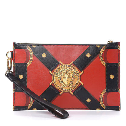 Versace Vitello Saffiano Print Tribute Wristlet Pouch Red Multicolor 1 of 6
