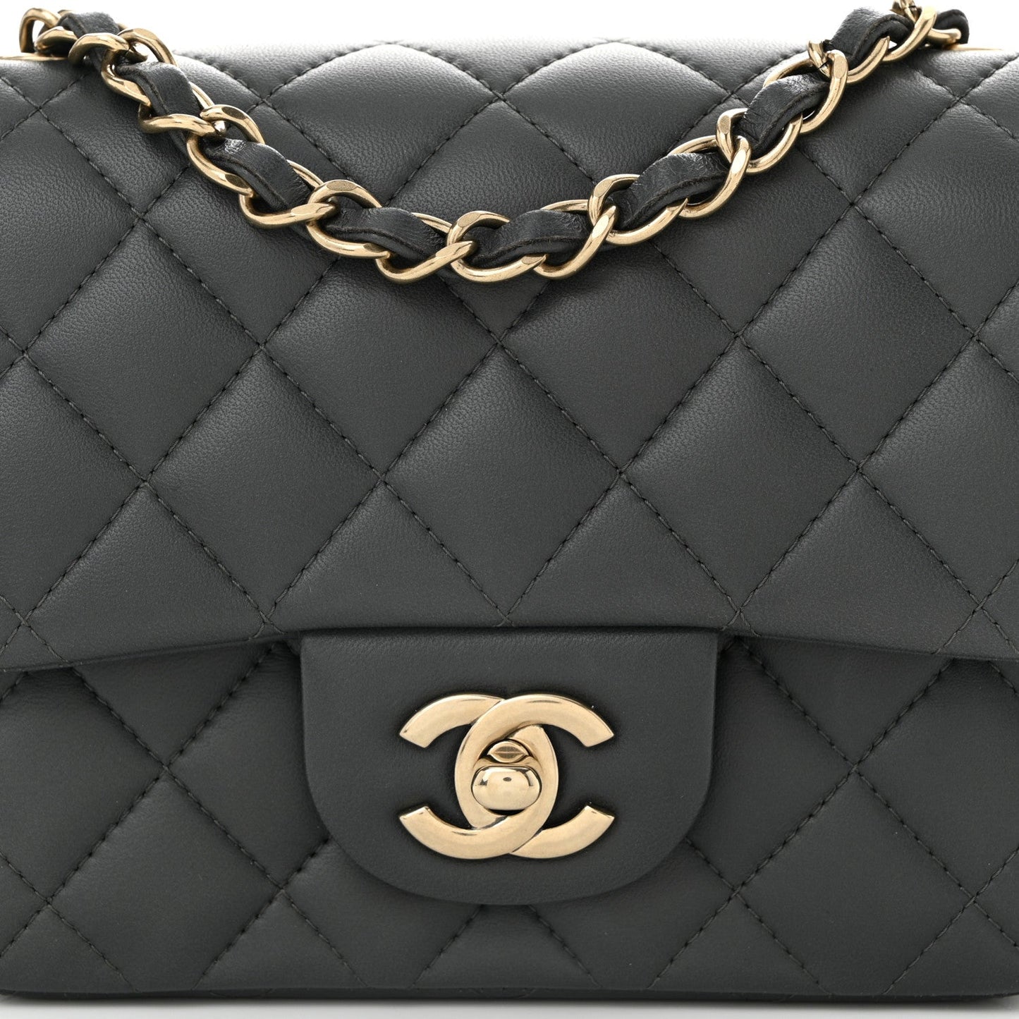 Lambskin Quilted Mini Square Flap Dark Grey
