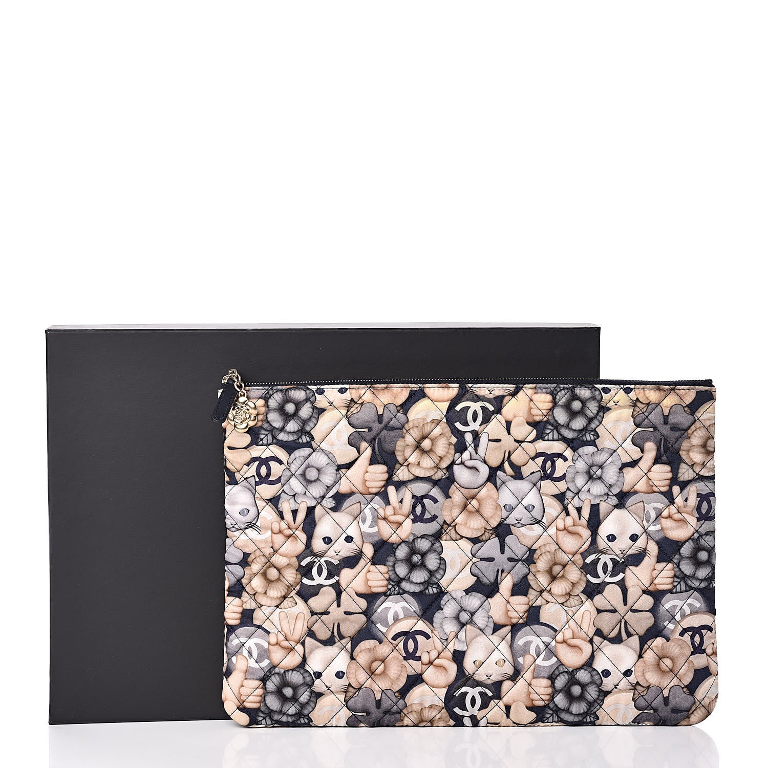 Chanel Nylon Quilted Large Cat Emoticon Cosmetic Case Navy 10 of 10