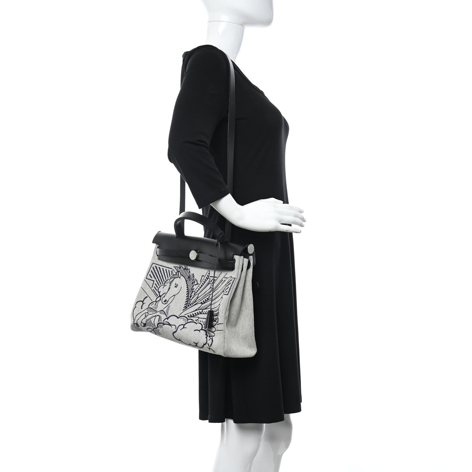 Hermes Vache Hunter Toile H Pegase Pop Herbag Zip Retourne 31 PM Bleu Indigo Ecru Black 2 of 10
