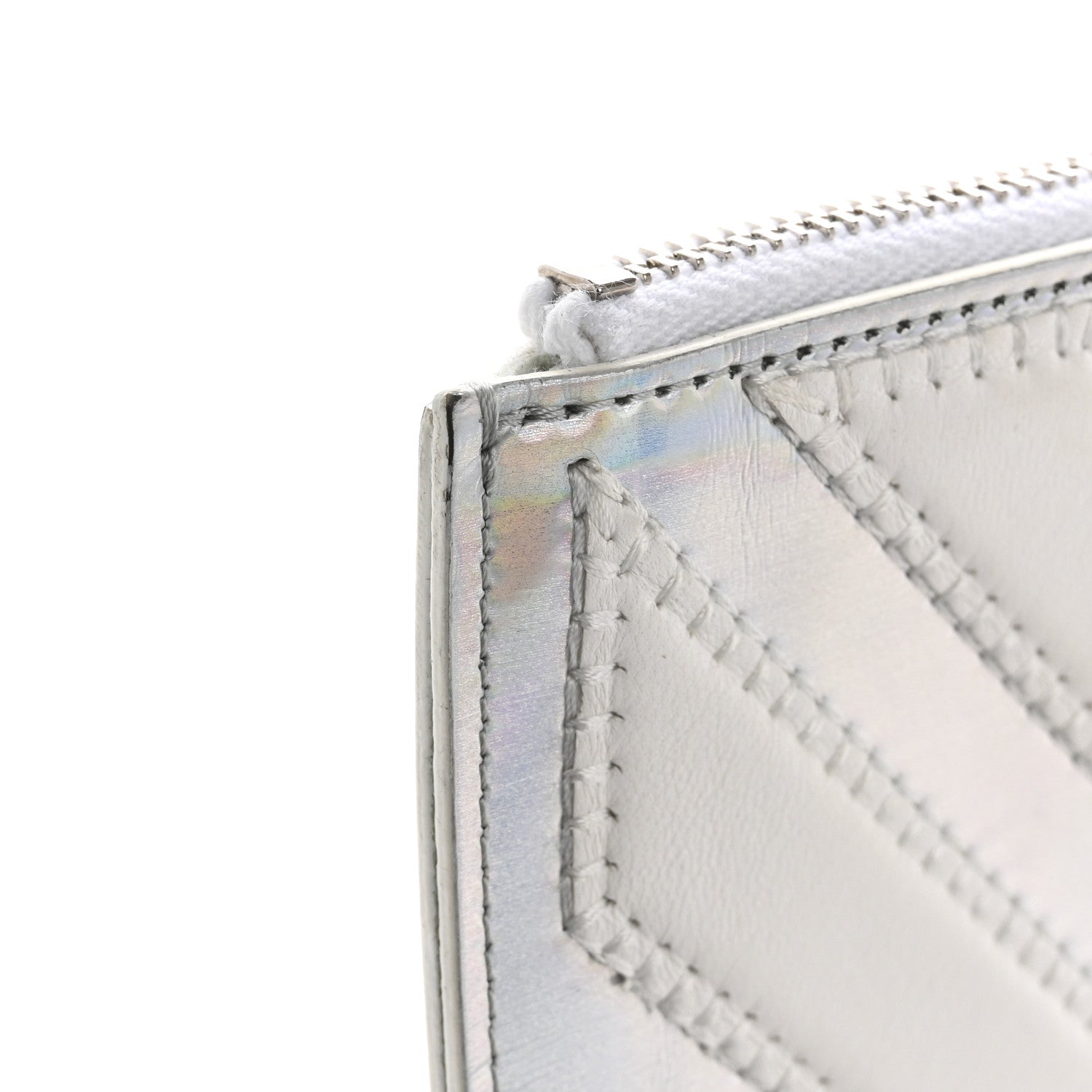 Chanel Lambskin Metallic Chevron Zip Pouch White Silver 9 of 12