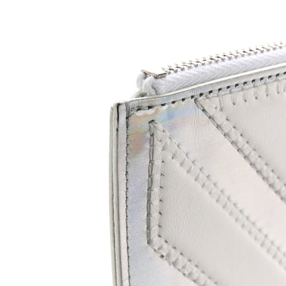 Chanel Lambskin Metallic Chevron Zip Pouch White Silver 9 of 12