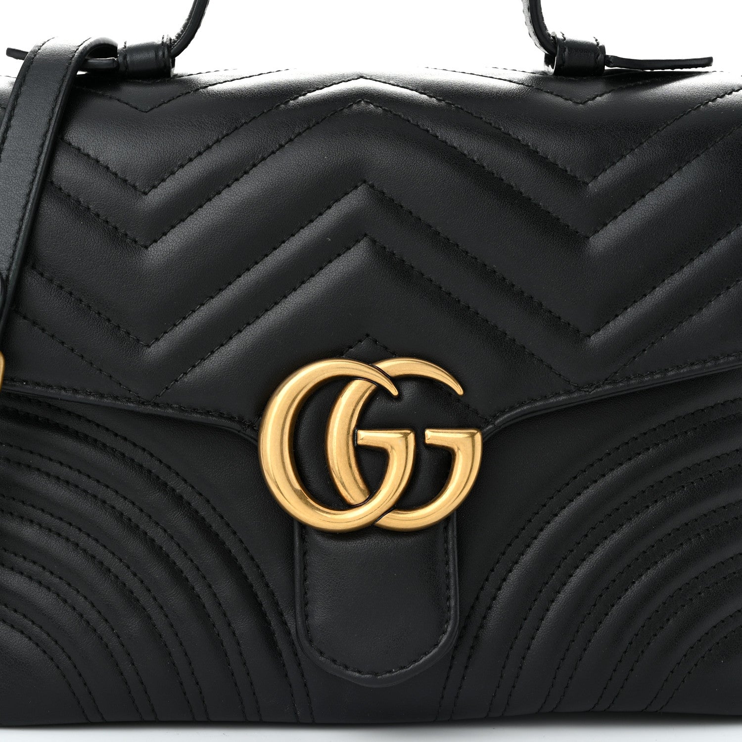 Gucci Calfskin Matelasse Small GG Marmont Top Handle Shoulder Bag Black 8 of 10