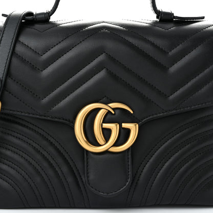 Gucci Calfskin Matelasse Small GG Marmont Top Handle Shoulder Bag Black 8 of 10