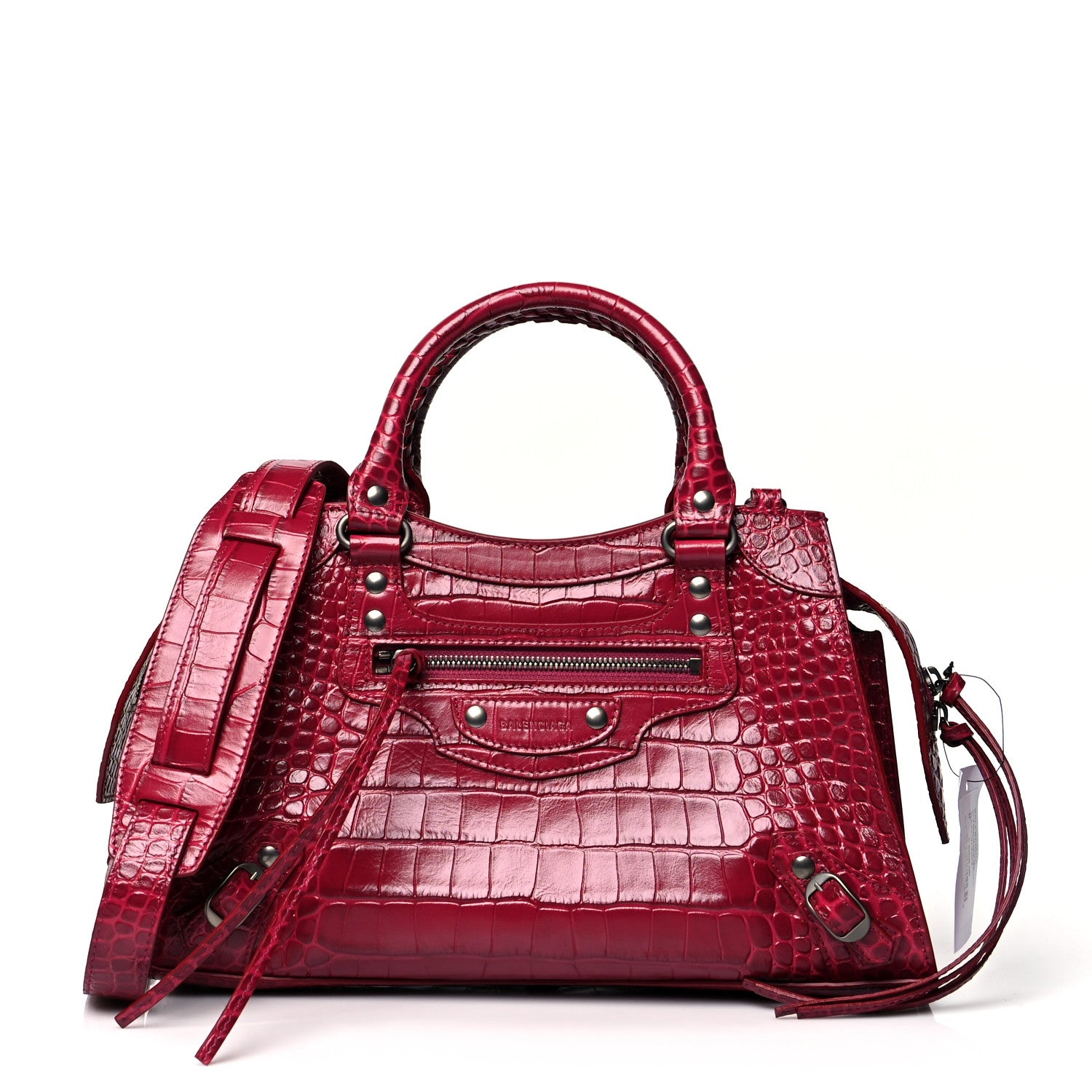Balenciaga Calfskin Crocodile Embossed Neo Classic Silver Hardware S City Raspberry 1 of 8
