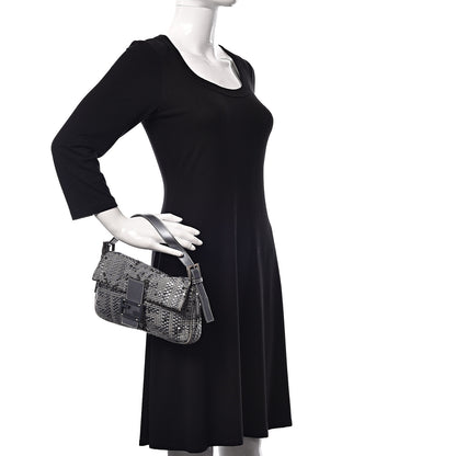 Fendi Metallic Lambskin Woven Baguette Light Grey 2 of 19