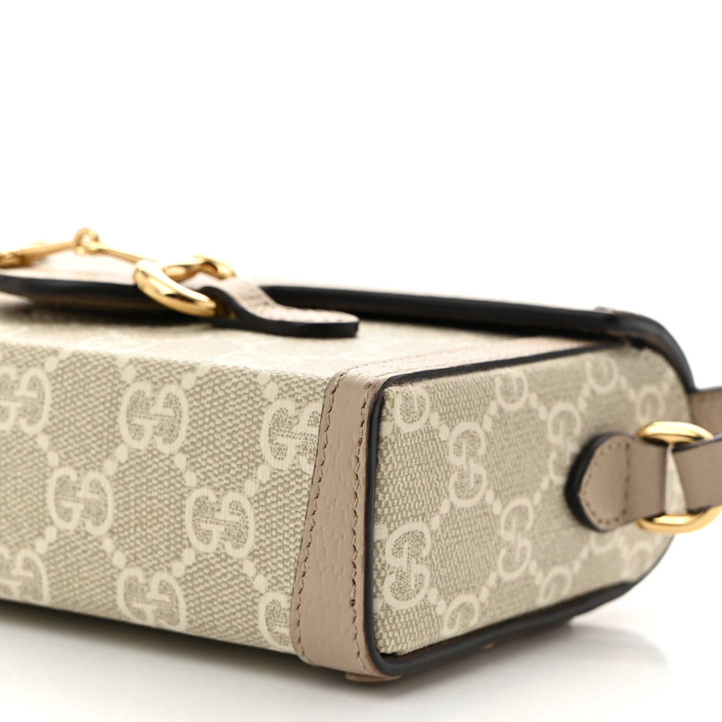 GG Supreme Monogram Textured Dollar Calfskin Mini Horsebit 1955 Shoulder Bag Beige Mystic White Oatmeal