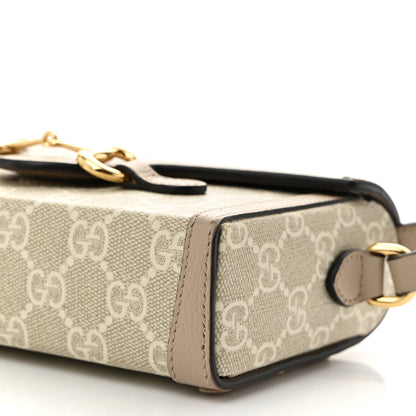 Gucci GG Supreme Monogram Textured Dollar Calfskin Mini Horsebit 1955 Shoulder Bag Beige Mystic White Oatmeal 10 of 12
