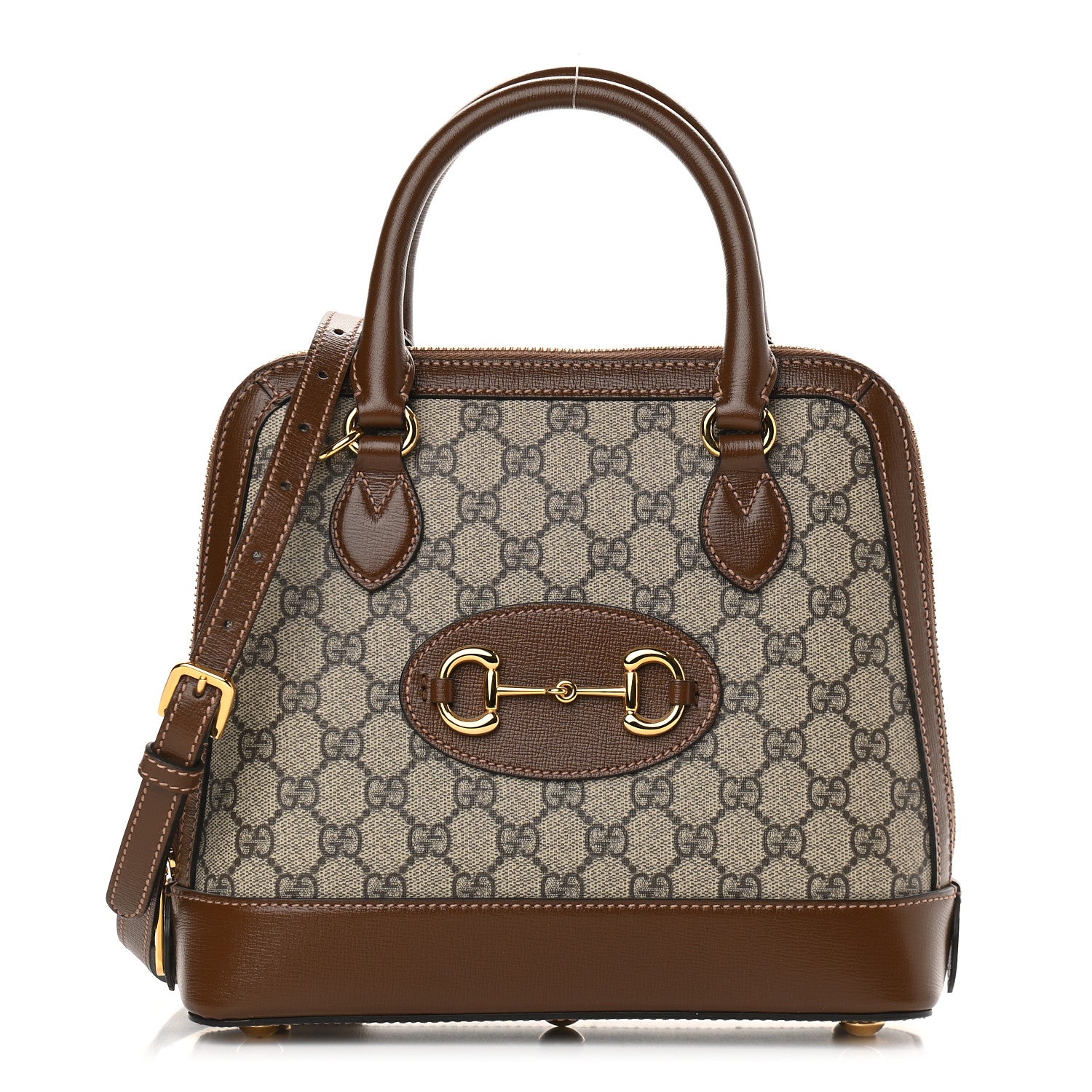 Gucci GG Supreme Monogram Azalea Calfskin Small Horsebit 1955 Top Handle Bag Beige Ebony Brown Sugar 1 of 9