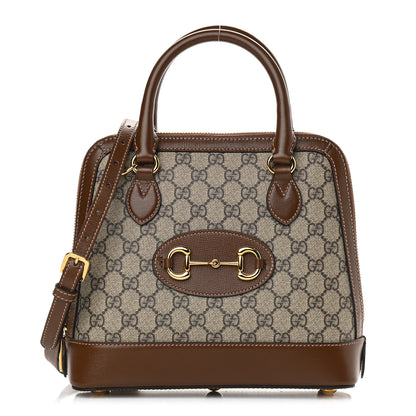 Gucci GG Supreme Monogram Azalea Calfskin Small Horsebit 1955 Top Handle Bag Beige Ebony Brown Sugar 1 of 9